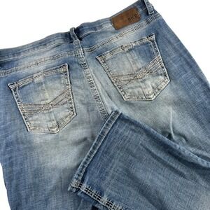 BKE Derek Bootleg Jeans Mens 38R (38x31) Blue Medium Wash Distressed Denim